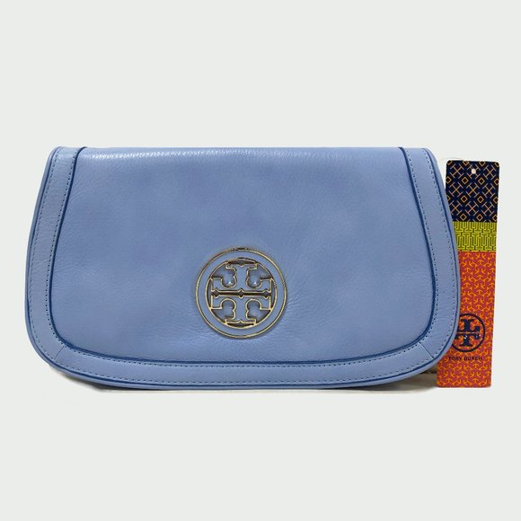 Tory Burch Amanda Light Chambray Logo Clutch - Picture 2 of 9
